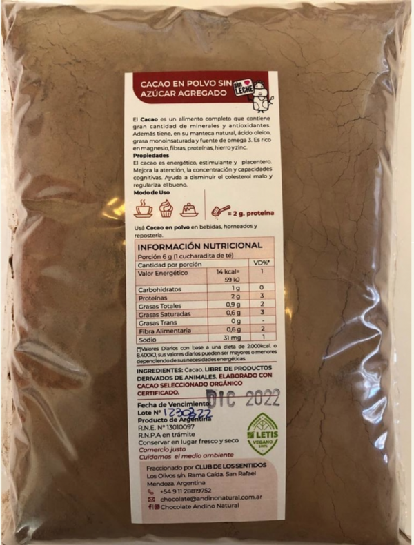 Cacao Orgánico Alcalino x 150gr - Andino Natural